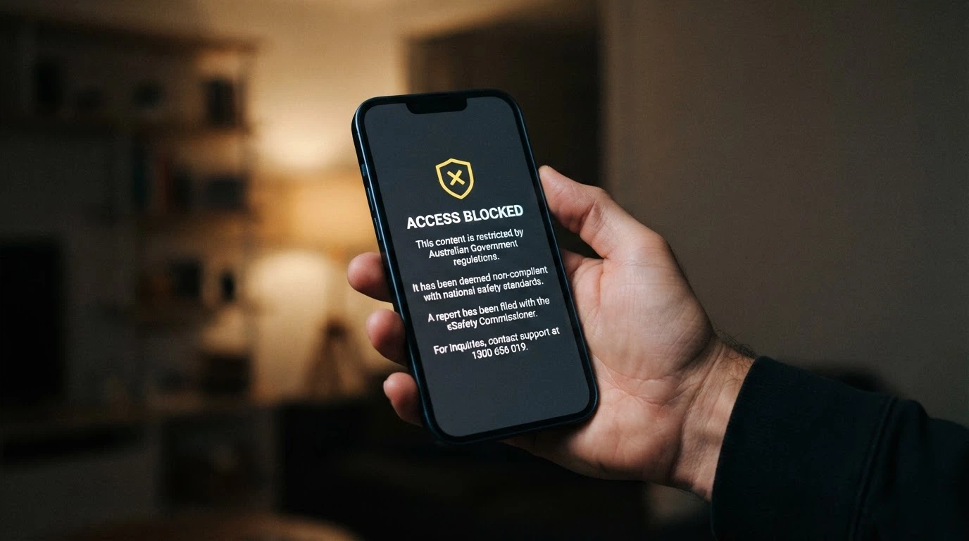 An ACMA website blocking notice displayed on a phone screen