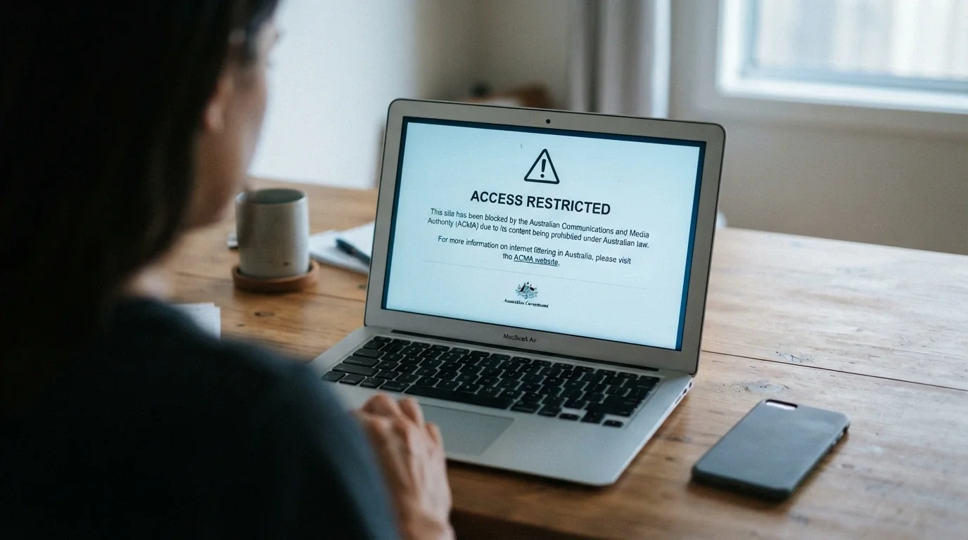 An ACMA website-blocking notice as displayed to an Australian internet user attempting to access a blocked gambling site