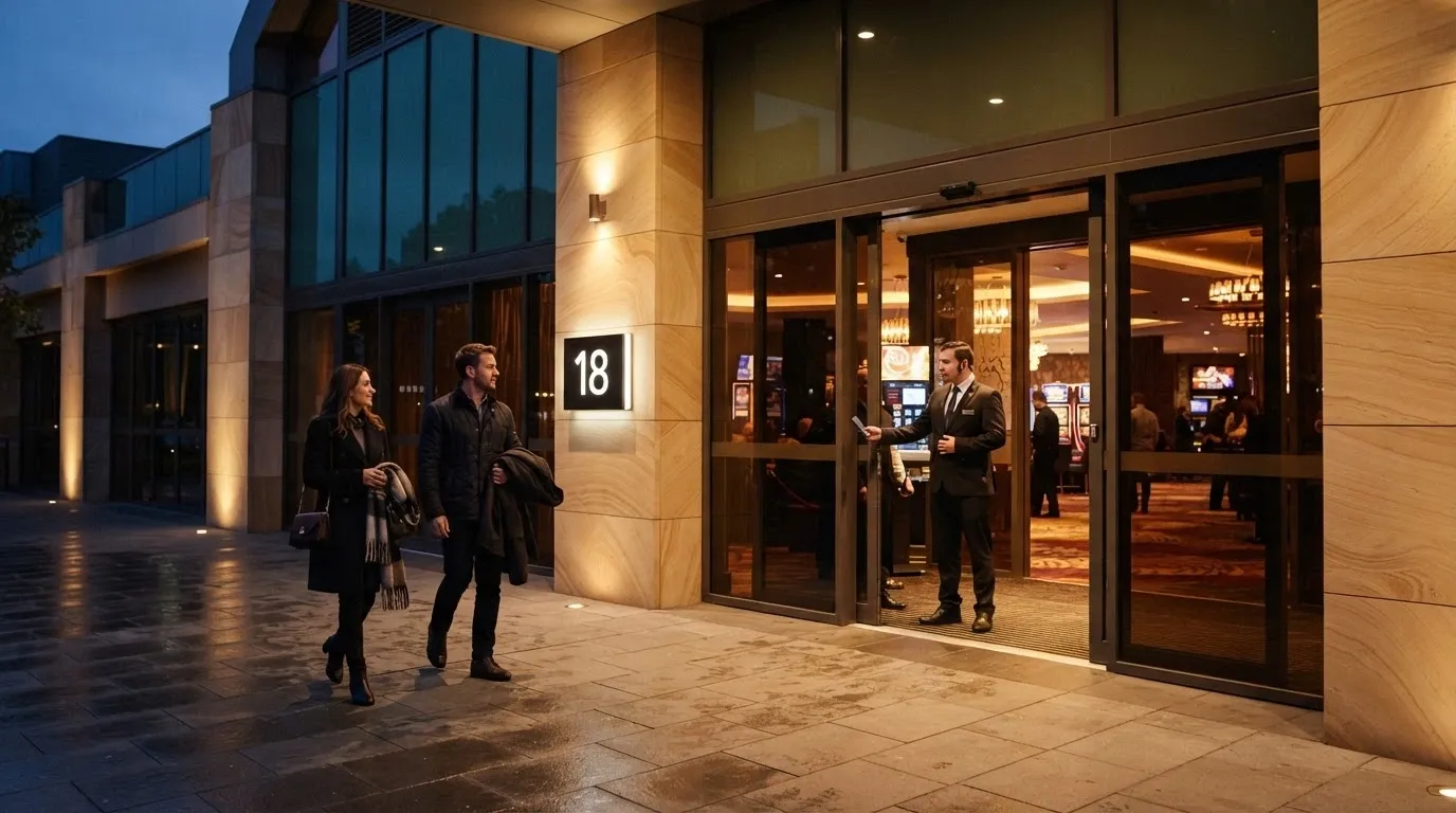 The entrance to a regulated ACT gambling venue with age-check signage