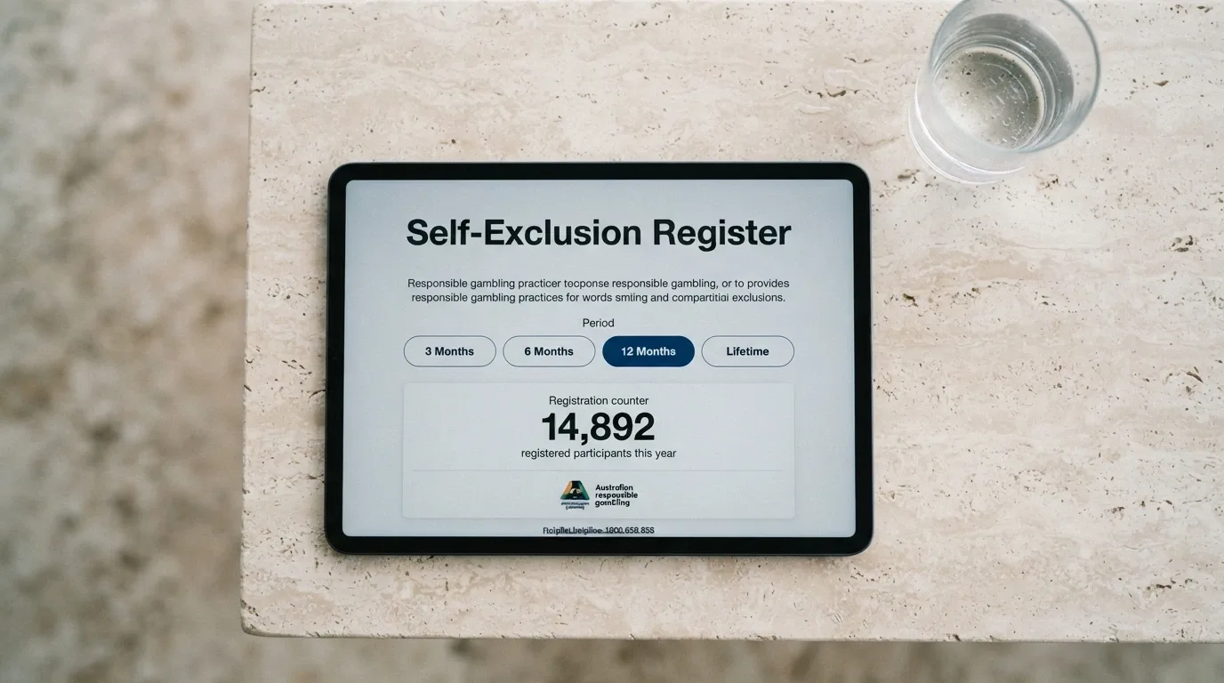 The BetStop National Self-Exclusion Register homepage on a device screen, with the registration count visible