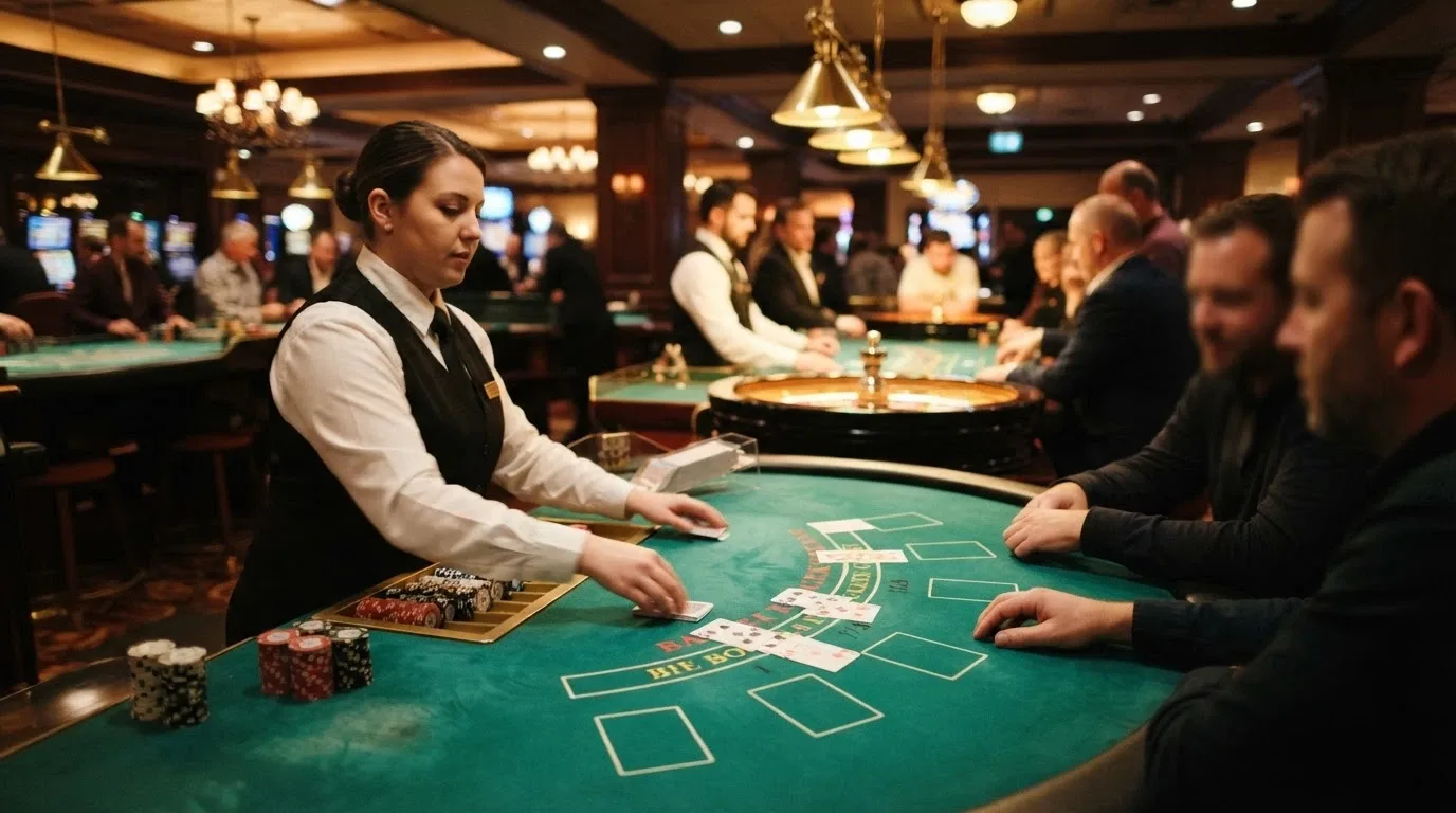 Blackjack and roulette tables on the Casino Canberra gaming floor