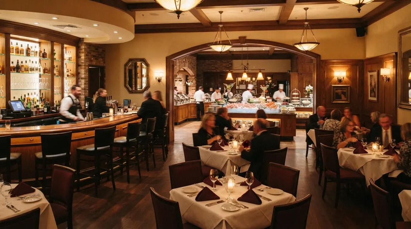 A restaurant and bar setting inside Casino Canberra