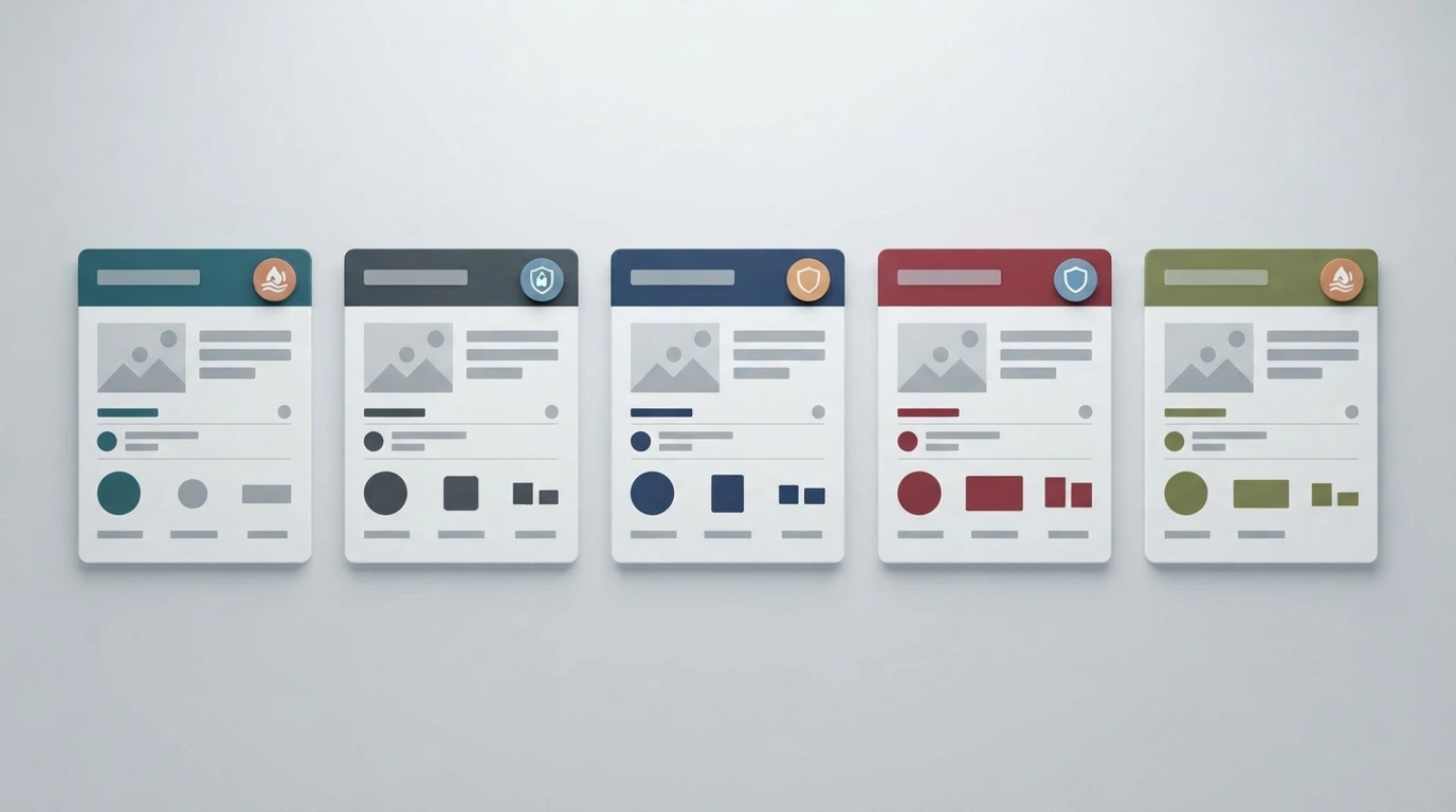 A structured comparison graphic showing casino brand cards arranged side by side with AU-status badges (offshore/geoblocked)