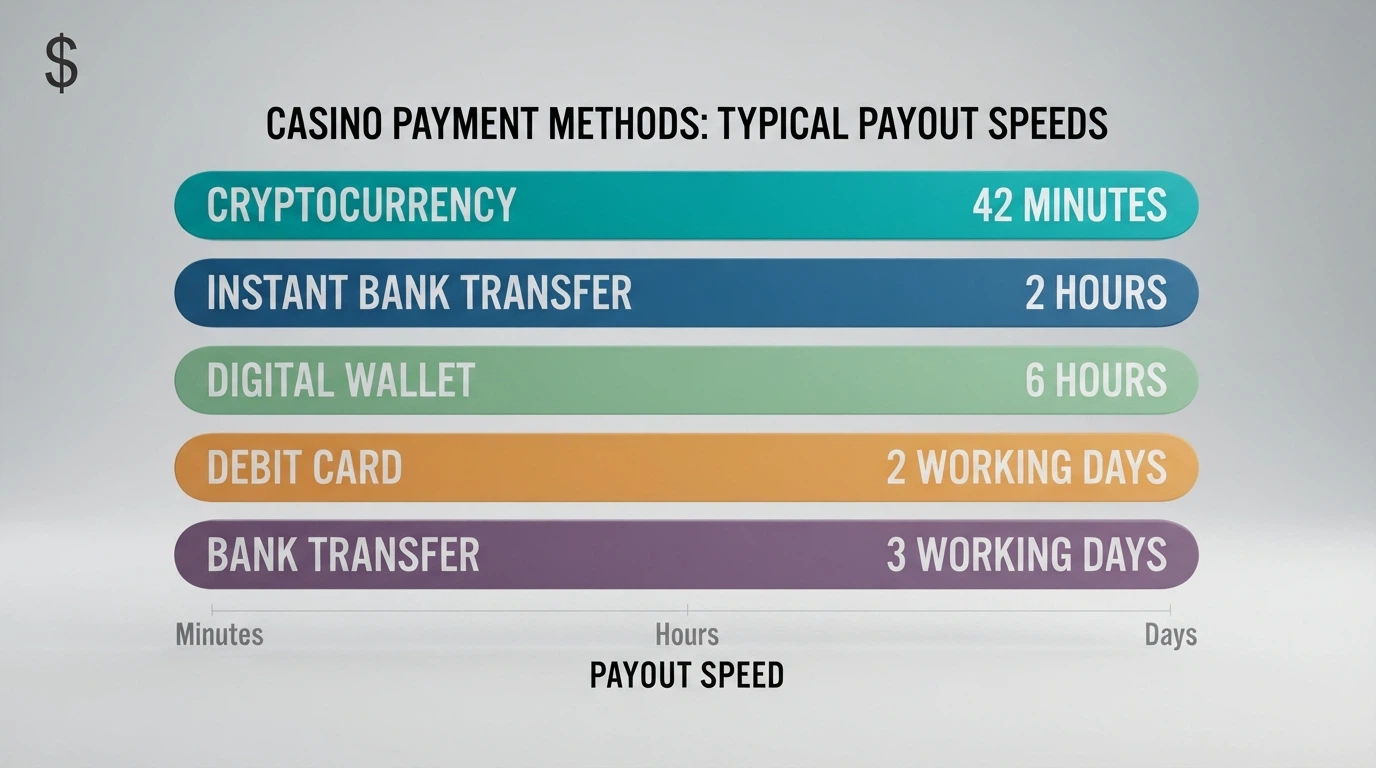 A comparison grid of casino payment methods showing deposit speed, withdrawal speed and fees for Australian players