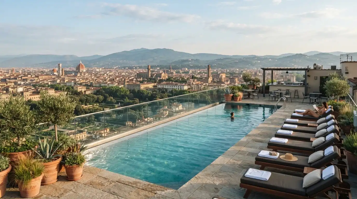 EOS by SkyCity rooftop pool with panoramic city views over Adelaide