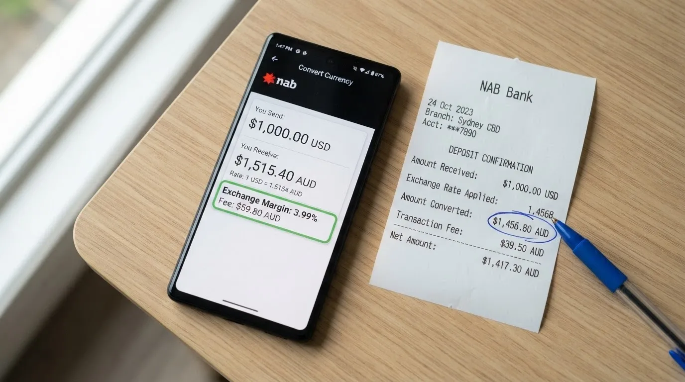 An e-wallet app open on a phone next to a casino deposit confirmation showing a currency conversion