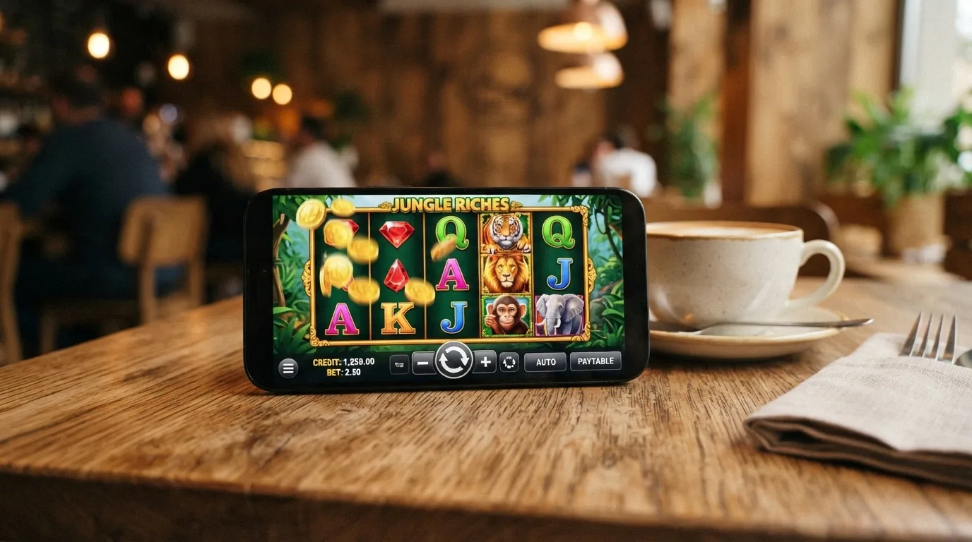 smartphone held in landscape orientation displaying an Aristocrat pokie game with touch controls visible