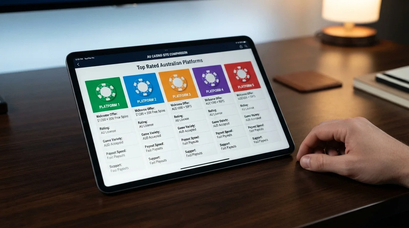 A comparison grid or lined-up casino-brand cards showing the featured offshore operators side by side