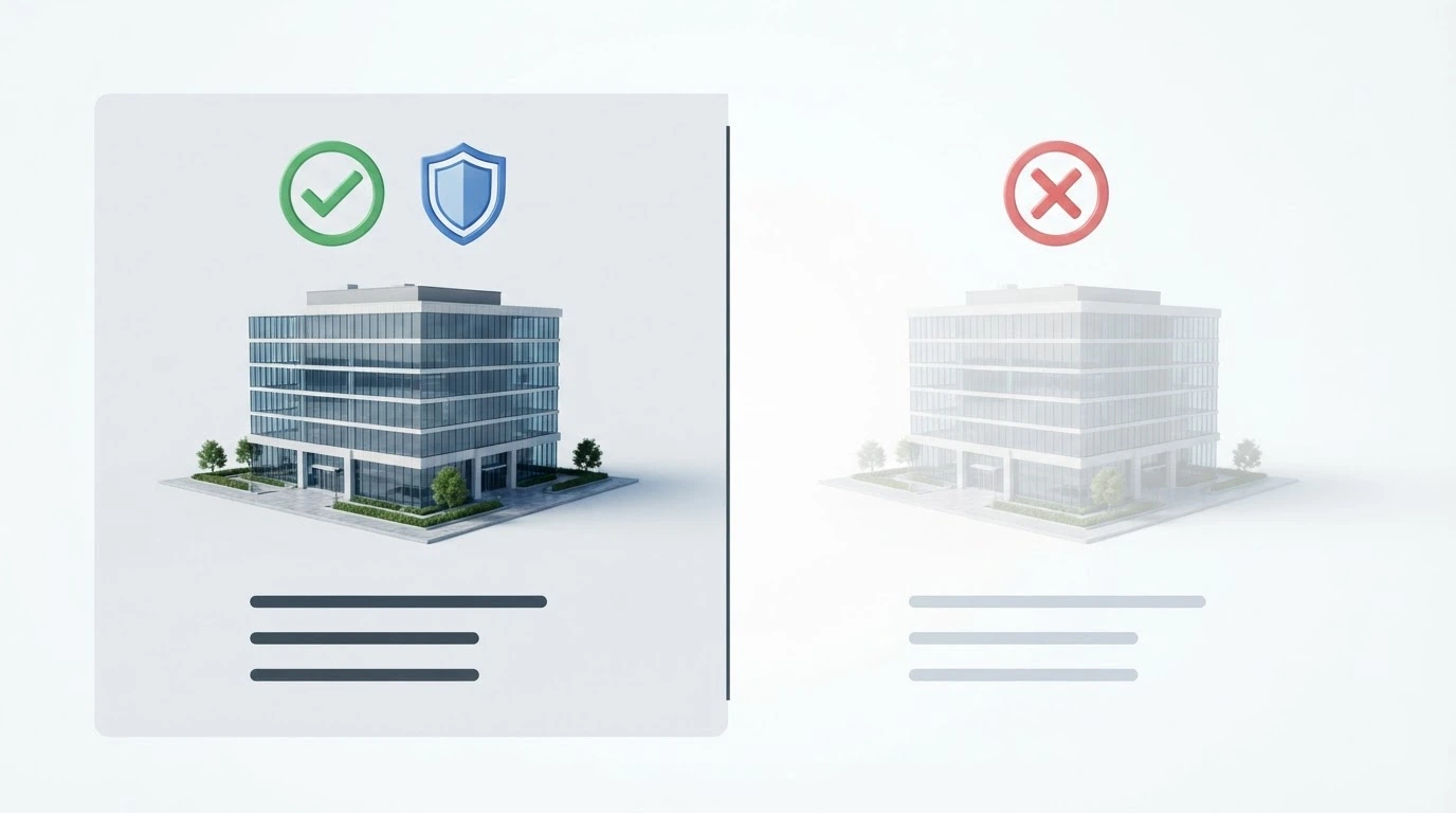 a divided infographic — on the left, a building labelled “Licensed Australian Wagering” with a tick and protections listed beneath; on the right, a building labelled “Offshore Casino” with a cross and protections marked as absent