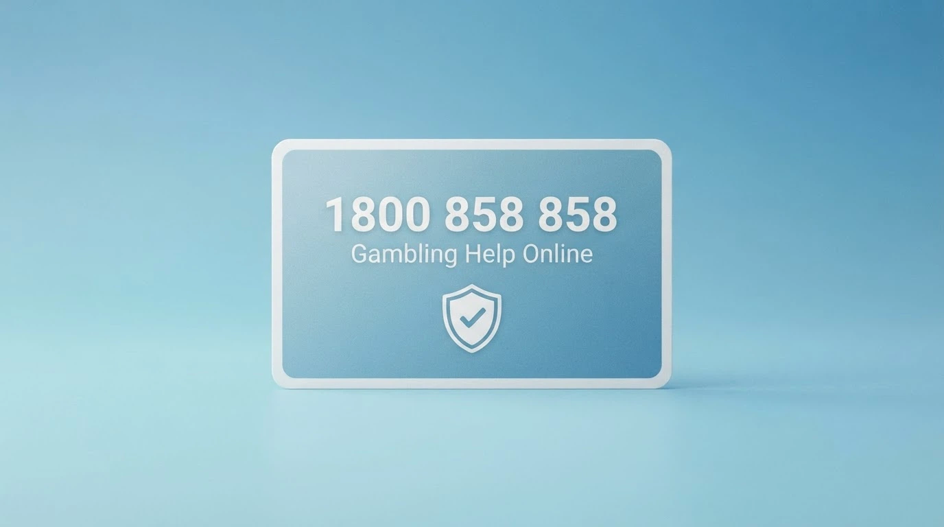 a clean card design displaying the National Gambling Helpline number 1800 858 858, the Gambling Help Online URL and the BetStop logo, on a calm blue background