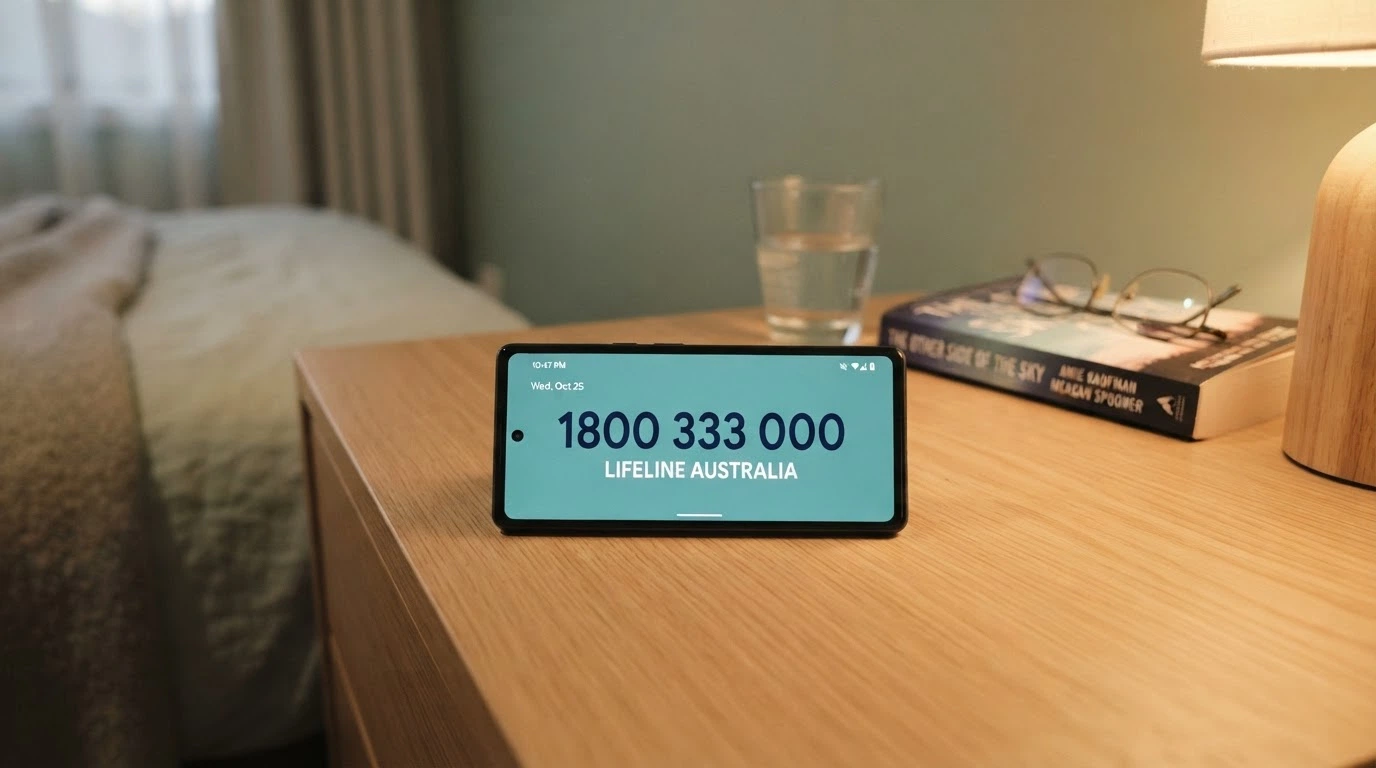 A phone screen showing the number 1800 858 858 with the words National Gambling Helpline beneath it