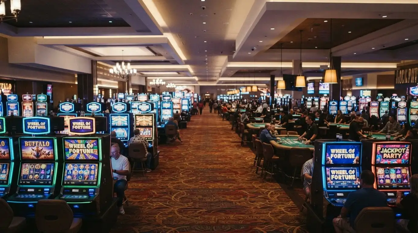 The Star Brisbane gaming floor with rows of electronic gaming machines and table games stretching across 65,000 square feet