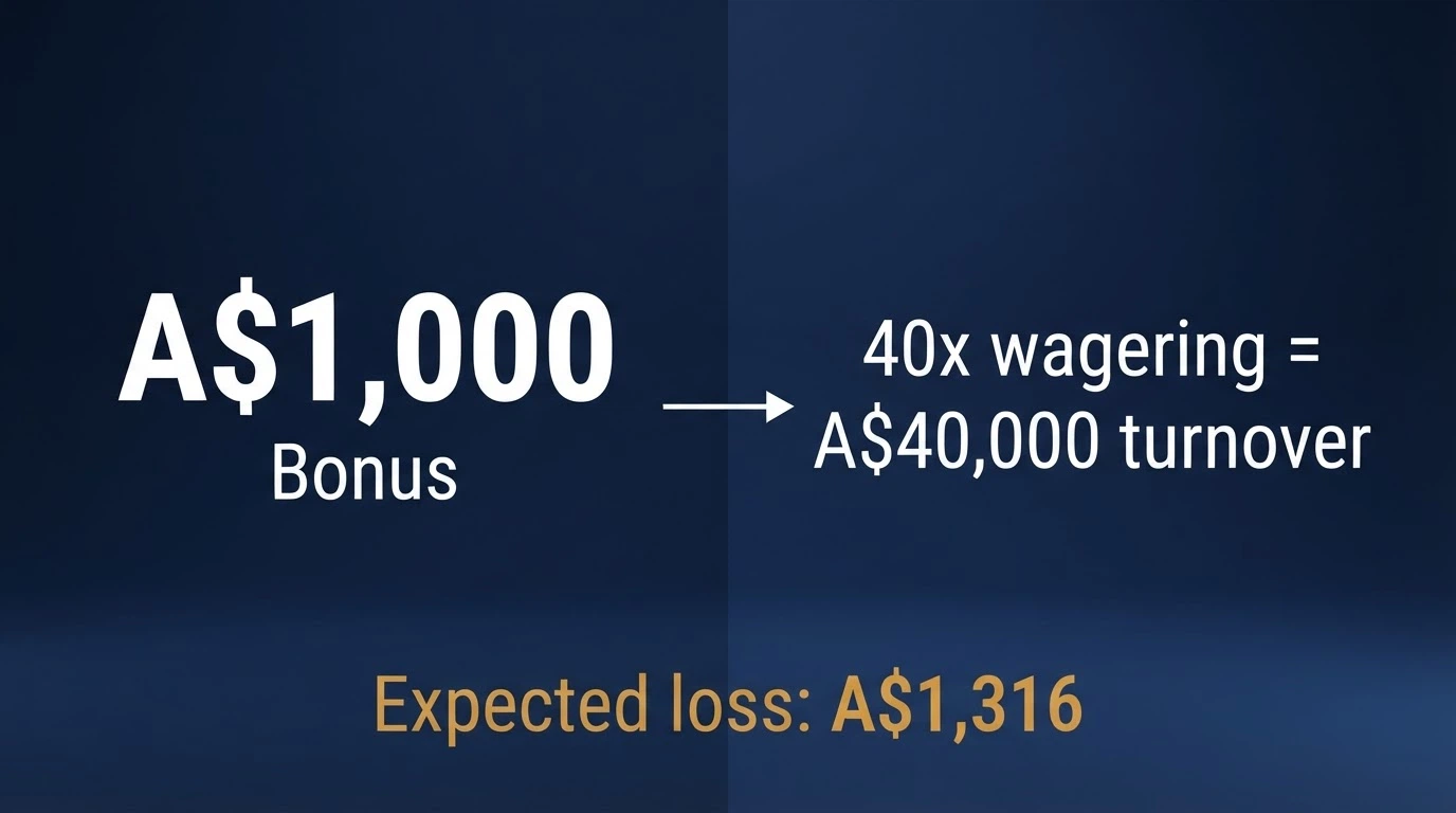 A visual breakdown of a bonus offer showing the headline figure on one side and the turnover requirement calculation on the other