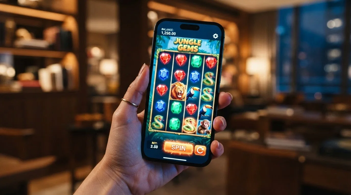Wolf Gold pokies game running in portrait mode on a smartphone with the spin button visible